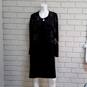 CDC Black Velvet 2 Piece Silver Glitter Sequin Jacket Overlay Dress. Size 8